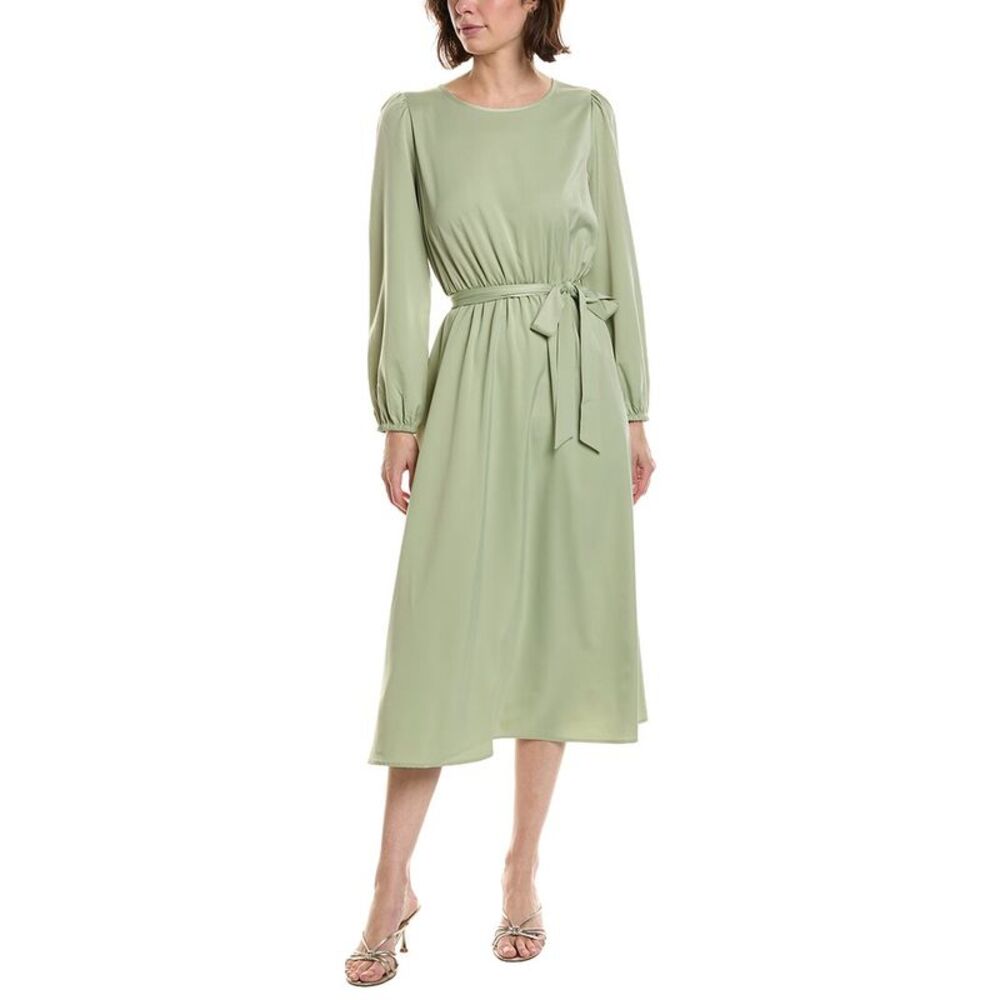 Pascale La Mode Womens  Sleeve Keyhole Back Belted Midi Dress, Green